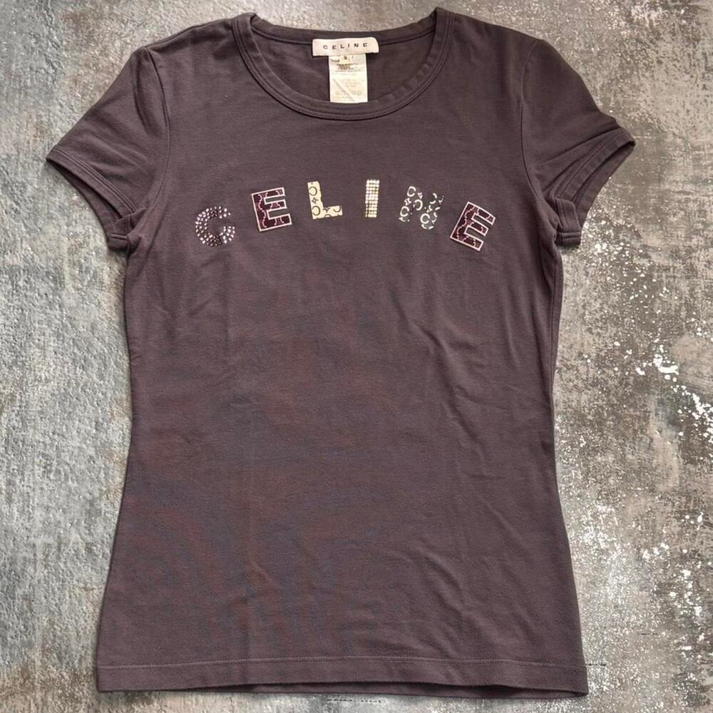 Celine Light Purple Logo Baby Tee. Size Small